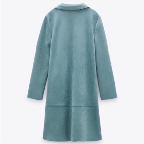 [SOLD] Zara Open Front Duster Jacket Faux Suede Blazer Trench Coat Pastel Blue - Picture 15 of 16
